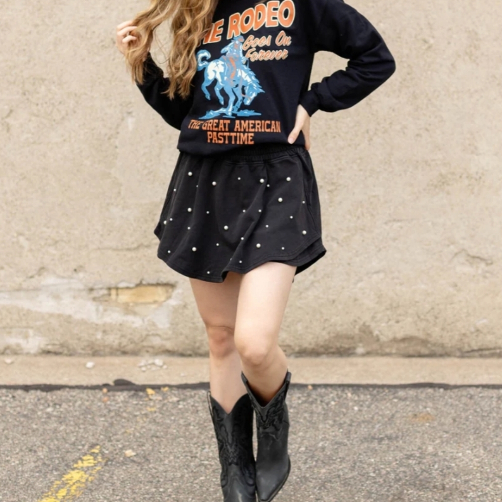 Pearl Embellished Mineral Washed Fleece Skort